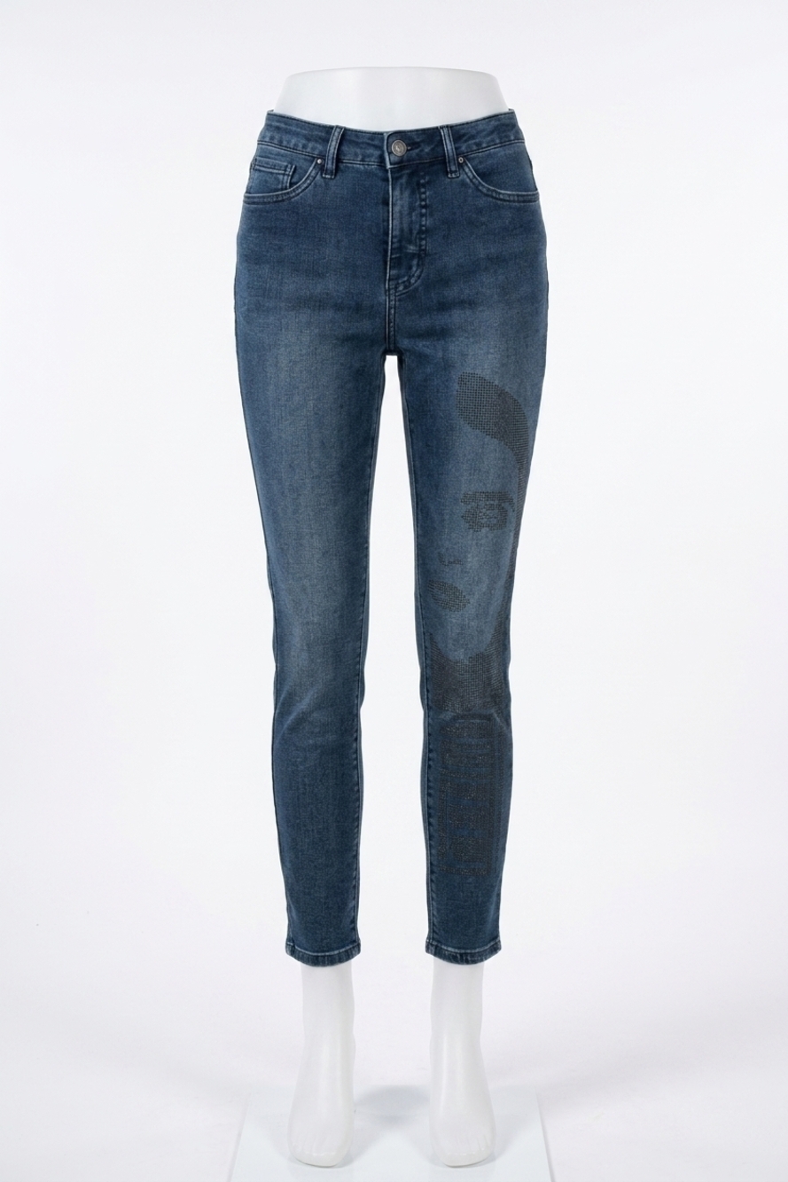 NEW JOSEPH RIBKOFF brielle jean with sparkle face design in blue